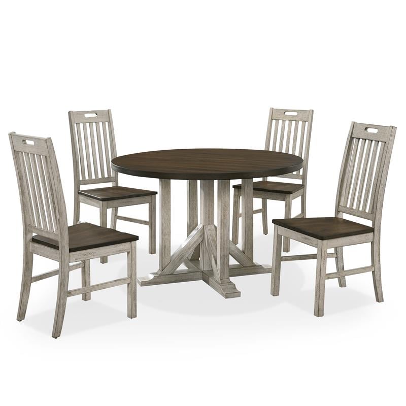 Bowery Hill Rustic Wood 5-Piece Round Dining Set in Antique White