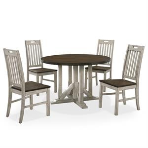 Bowery Hill Rustic Wood 5-Piece Round Dining Set in Antique White