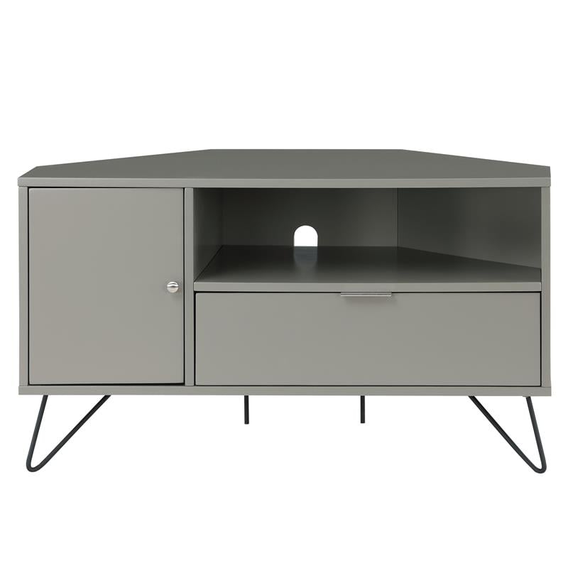 Bowery Hill Modern Wood Multi-Storage Corner TV Stand in Gray