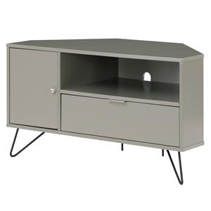 Bowery Hill Modern Wood Multi-Storage Corner TV Stand in Gray