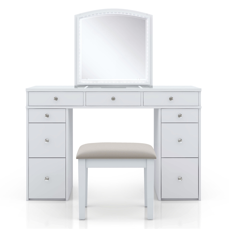 Bowery Hill Modern Solid Wood 3-Piece Vanity Set in White Finish