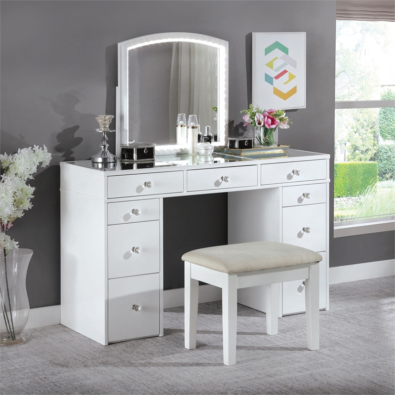 Bowery Hill Modern Solid Wood 3-Piece Vanity Set in White Finish