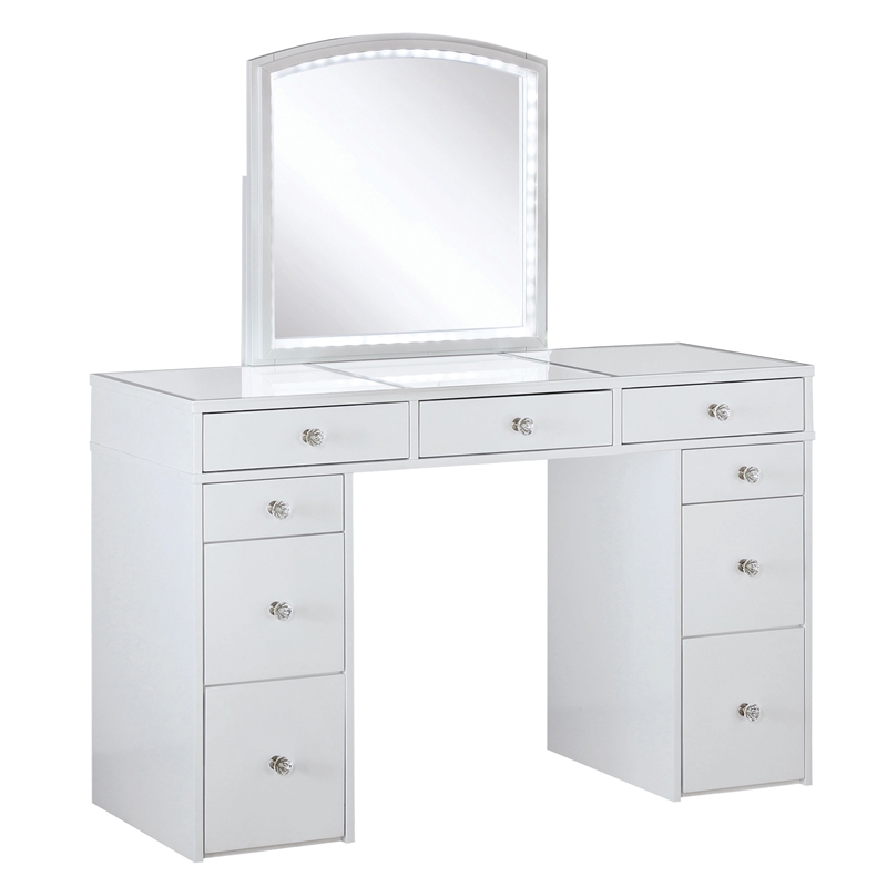 Bowery Hill Modern Solid Wood 3-Piece Vanity Set in White Finish