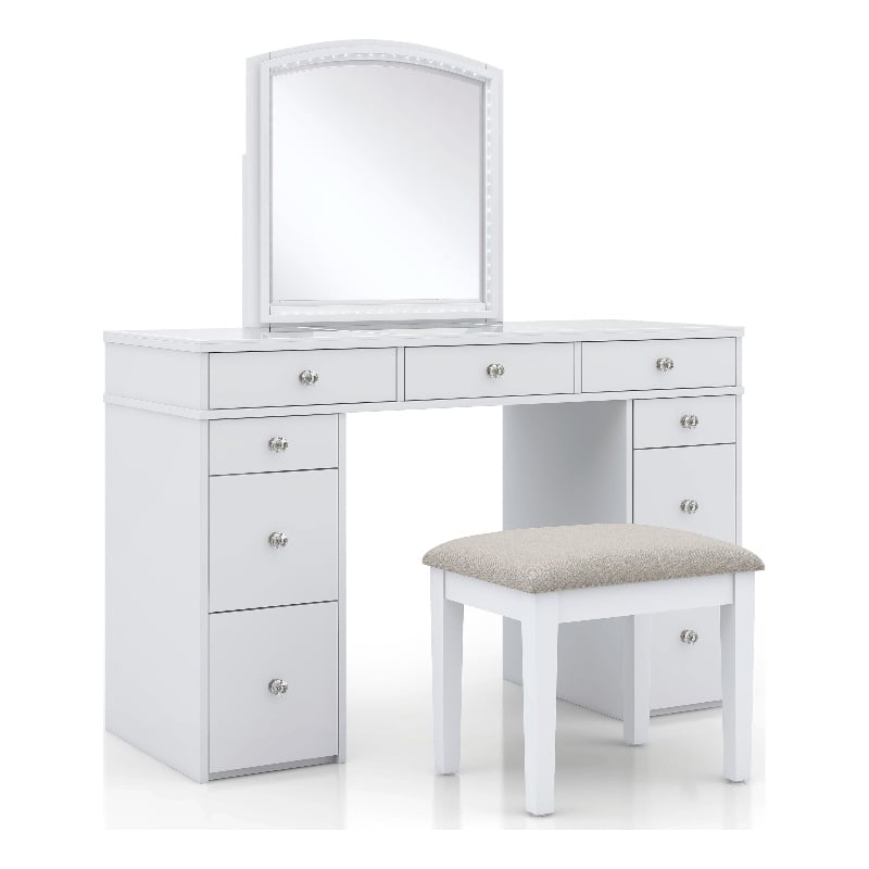 Bowery Hill Modern Solid Wood 3-Piece Vanity Set in White Finish