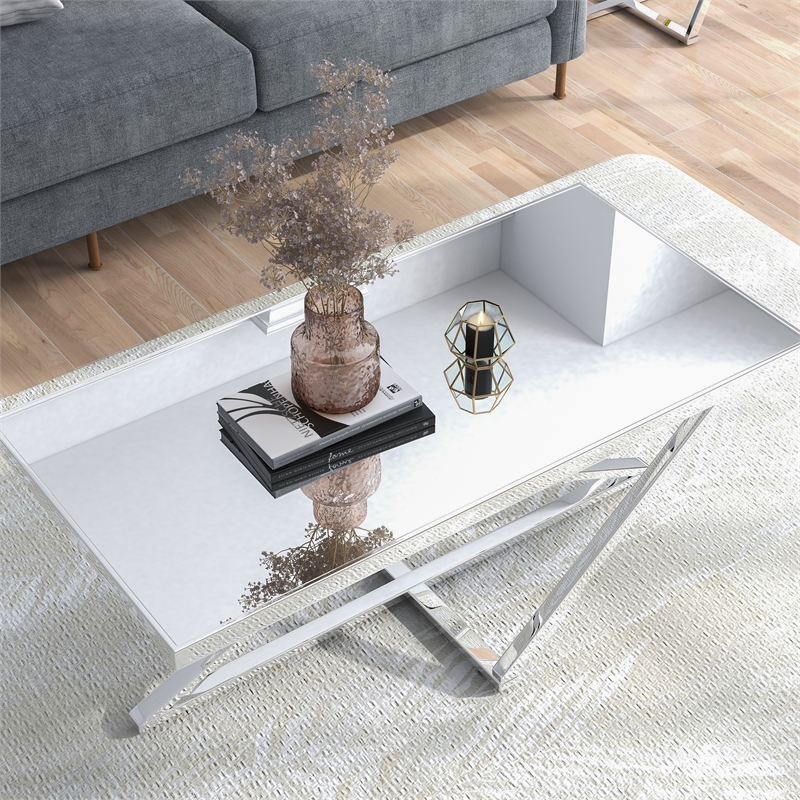 Bowery Hill Modern Ludington Metal Coffee Table in Chrome Finish