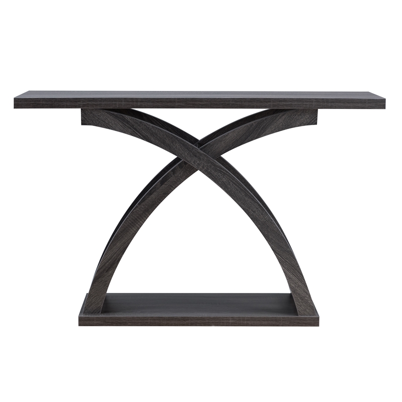 Bowery Hill Wood Sofa Table with Curved Legs in Distressed Gray