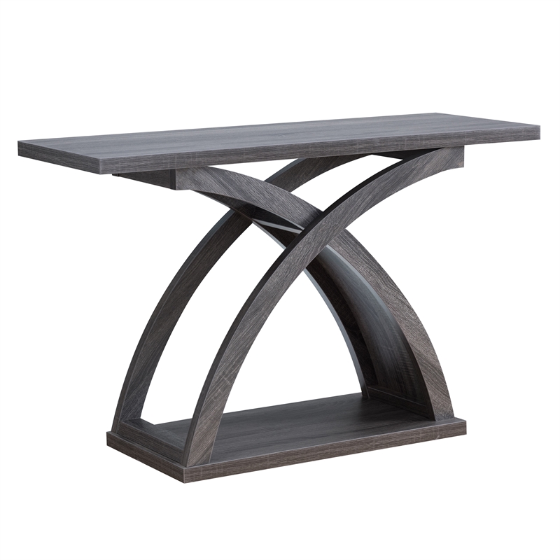 Bowery Hill Wood Sofa Table with Curved Legs in Distressed Gray