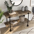 Bowery Hill Oak Console Table with Metal Black Wheels Finish