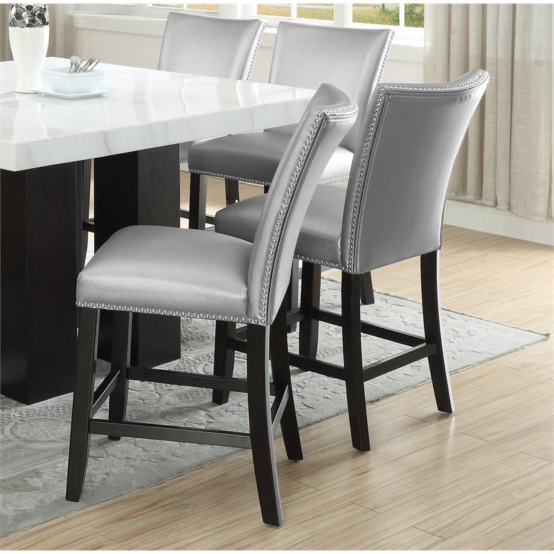 Bowery Hill Assembled Contemporary Silver - Gray Faux Leather Counter Chair