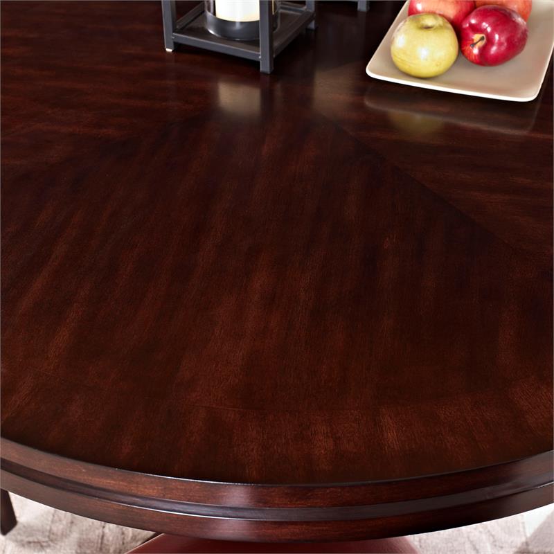 Bowery Hill Transitional Dark Oak 9-Piece Dining Set with Red Leather Chairs