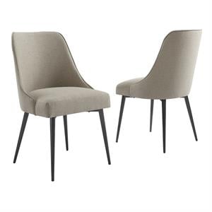 Bowery Hill Mid-Century Modern Olson Khaki Fabric and Dark Metal Side Chair