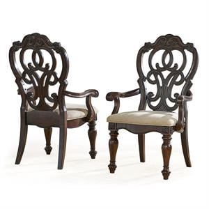 Bowery Hill Traditional Royale Pecan Brown Arm Chair in Gray Finish