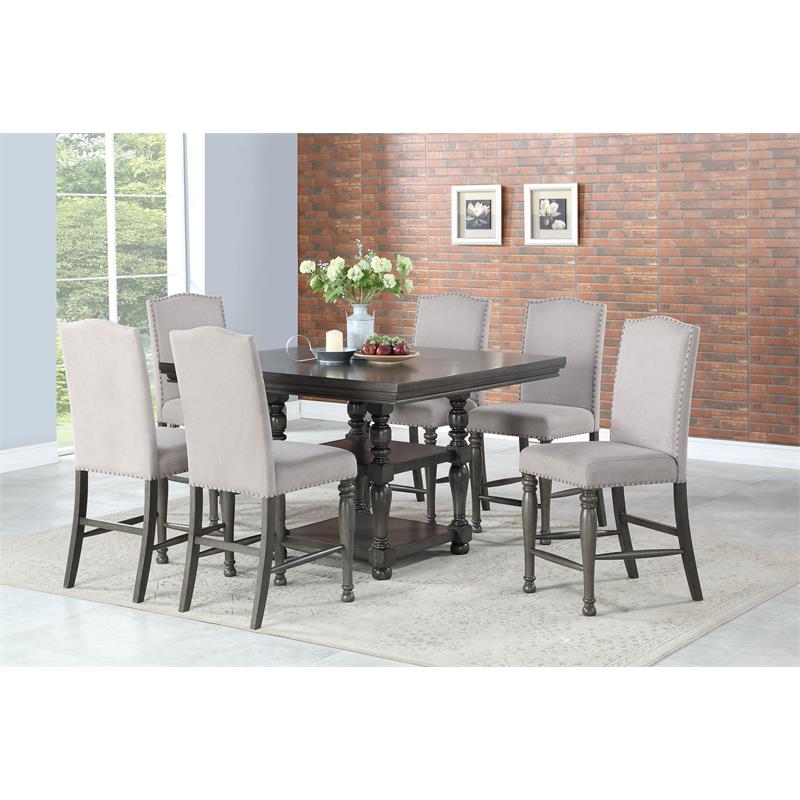 Bowery Hill Retro Harbor Gray Counter Chair with Light Stone colored fabric