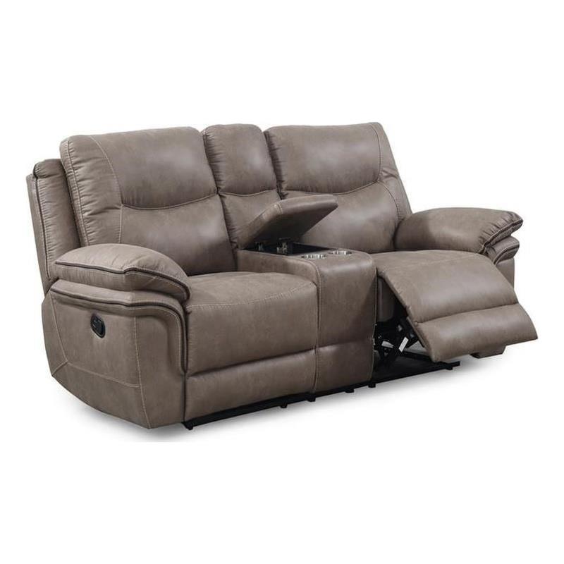 Bowery Hill Transitional Sandy Beige Vinyl Console Recliner Loveseat