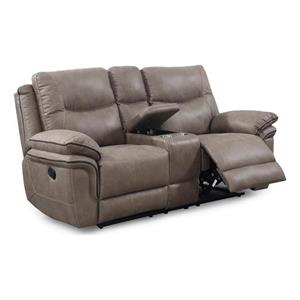 Bowery Hill Transitional Sandy Beige Vinyl Console Recliner Loveseat