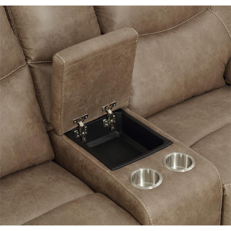 Bowery Hill Transitional Sandy Beige Vinyl Console Recliner Loveseat