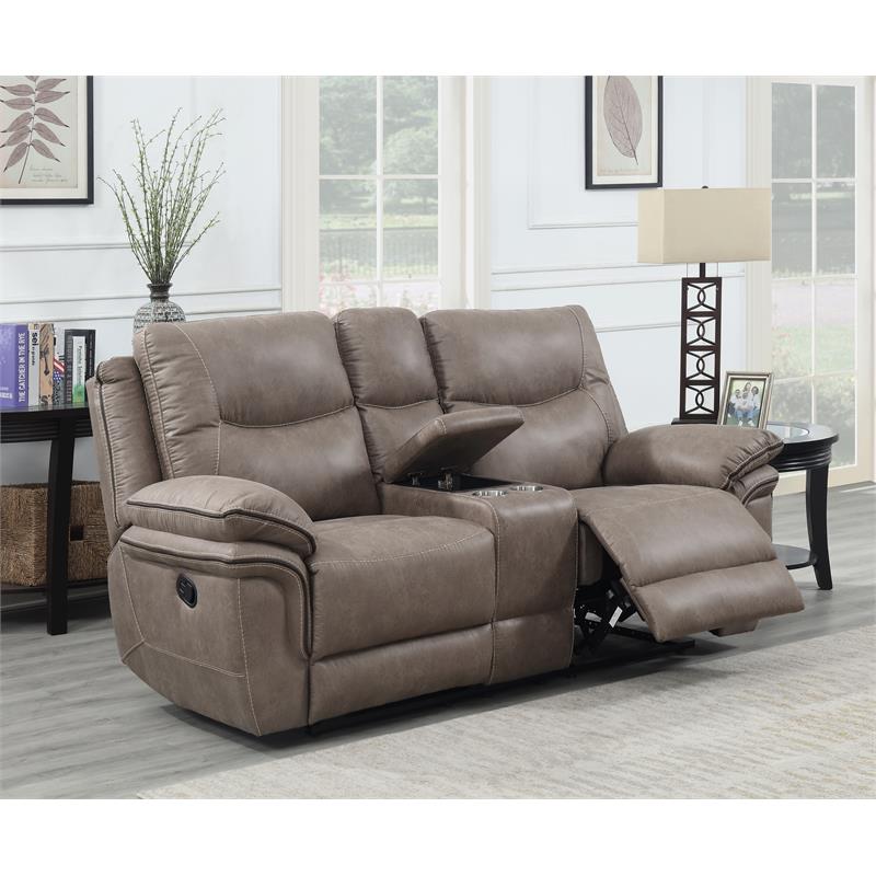 Bowery Hill Transitional Sandy Beige Vinyl Console Recliner Loveseat