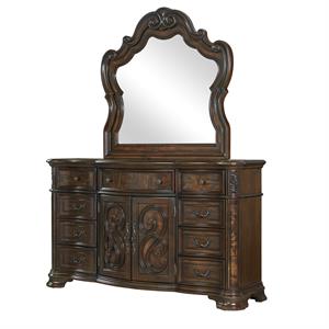Bowery Hill Traditional Royale Brown Cherry 9-Drawer Dresser and Mirror