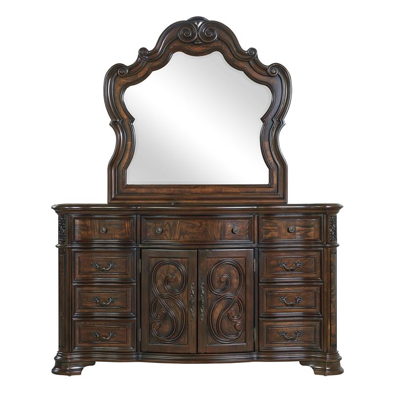 Bowery Hill Traditional Royale Brown Cherry 9-Drawer Dresser and Mirror