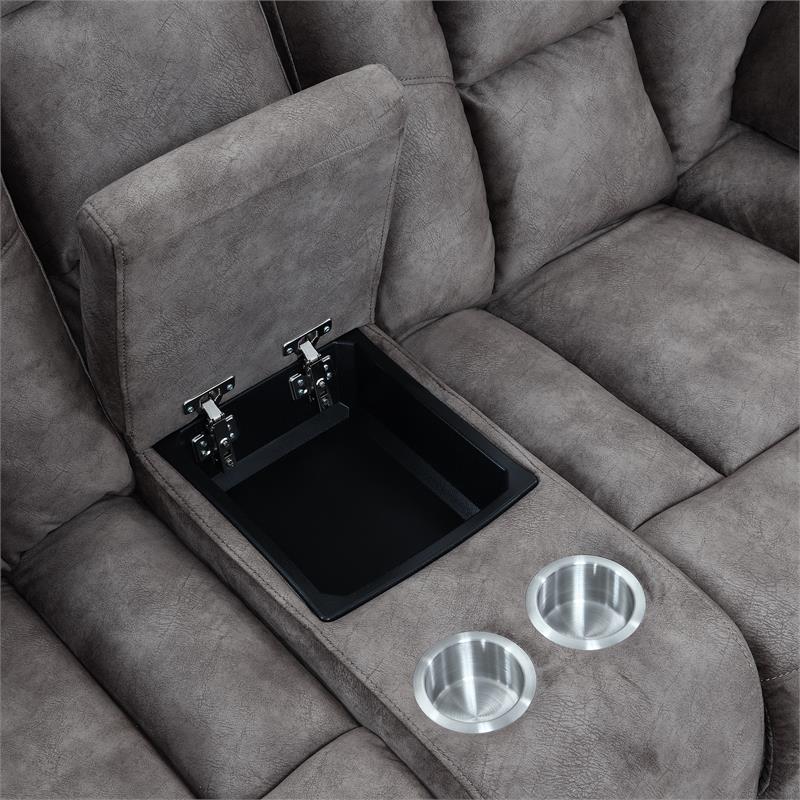 Bowery Hill Transitional Mushroom Recliner Console Loveseat in Gray