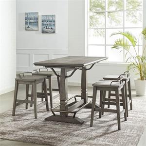 Bowery Hill Farmhouse Rustic Smokey Oak Counter Height 5-Piece Dining Set