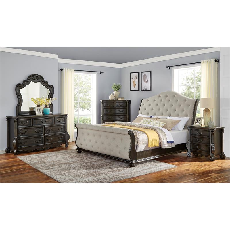 Bowery Hill Traditional Multi-step Molasses King Wood Sleigh Bed