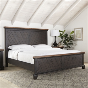 Bowery Hill Farmhouse Chocolate and Honey Brown Wood King Panel Bed