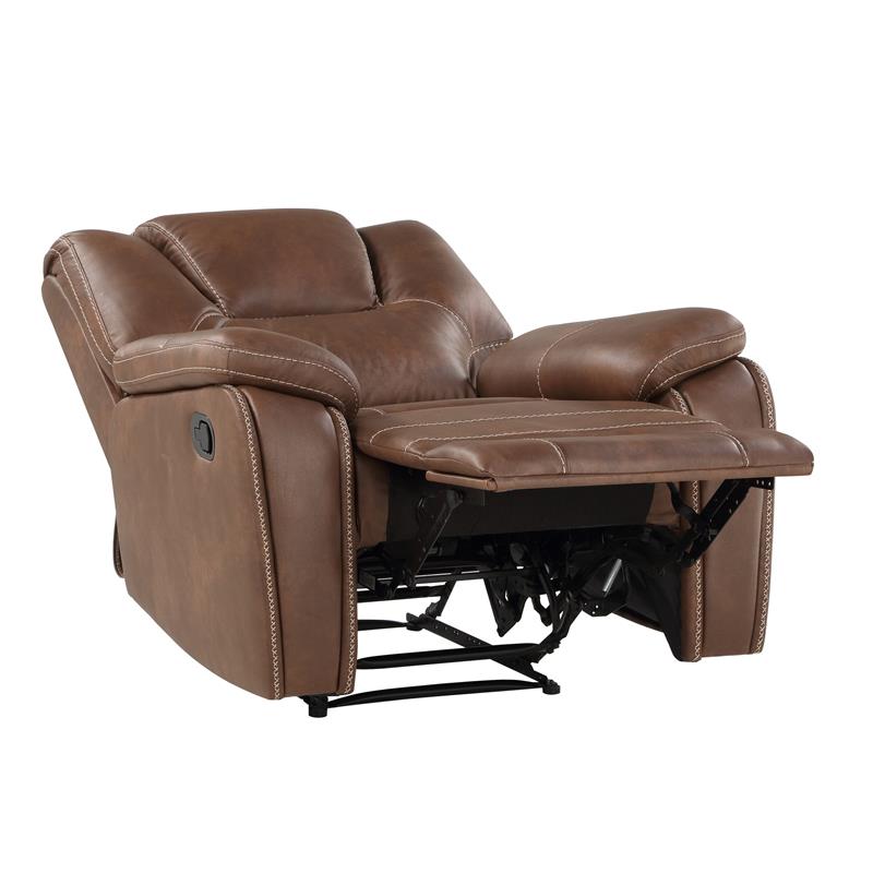 Bowery Hill Transitional Brown Faux Leather Manual Recliner in Gray