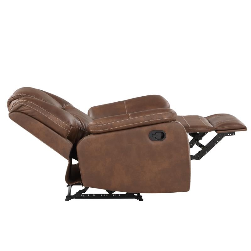 Bowery Hill Transitional Brown Faux Leather Manual Recliner in Gray