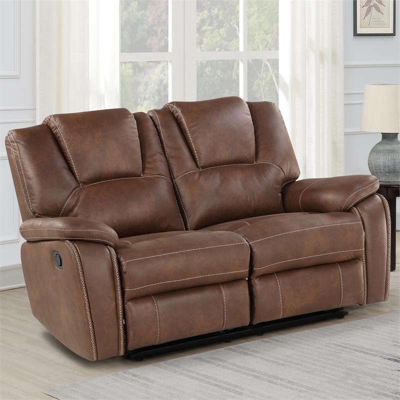 Bowery Hill Transitional Brown Faux Leather Manual Reclining Loveseat