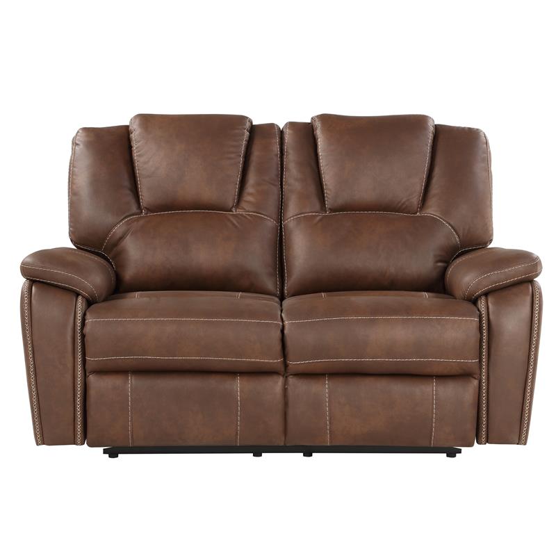 Bowery Hill Transitional Brown Faux Leather Manual Reclining Loveseat