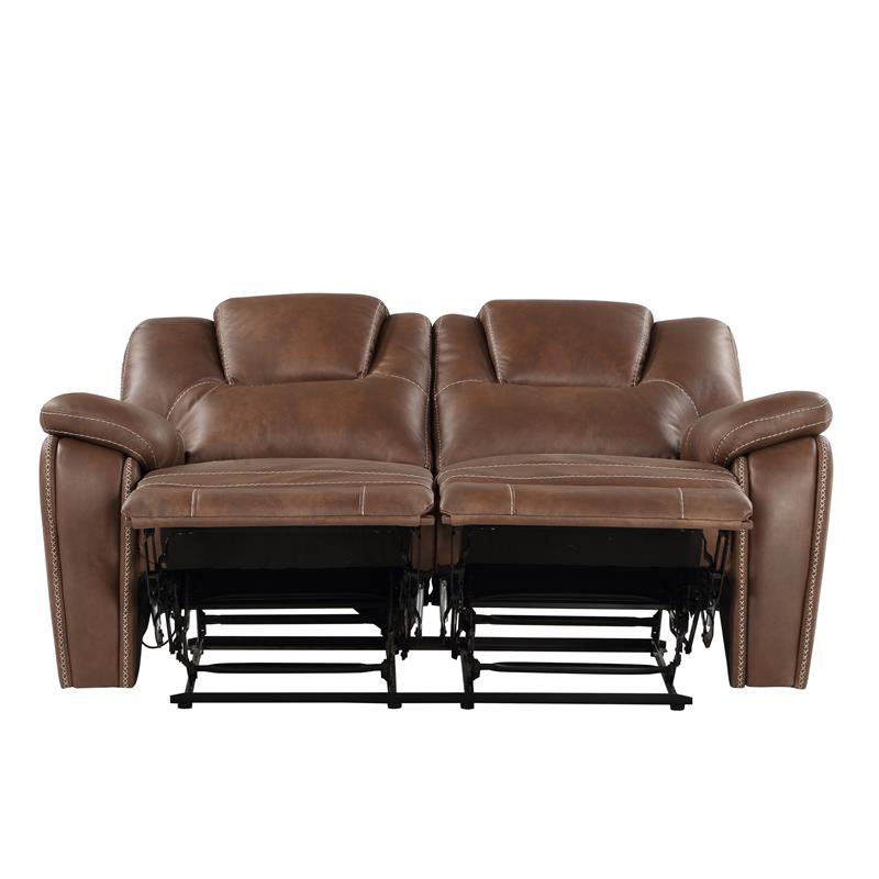 Bowery Hill Transitional Brown Faux Leather Manual Reclining Loveseat