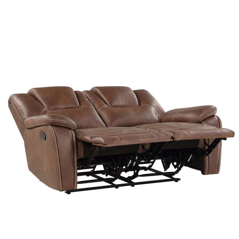 Bowery Hill Transitional Brown Faux Leather Manual Reclining Loveseat
