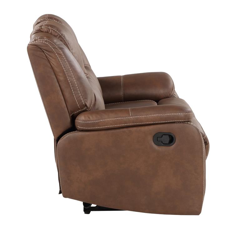 Bowery Hill Transitional Brown Faux Leather Manual Reclining Loveseat