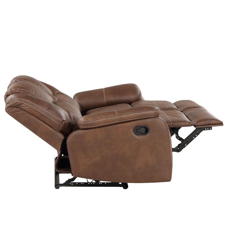 Bowery Hill Transitional Brown Faux Leather Manual Reclining Loveseat