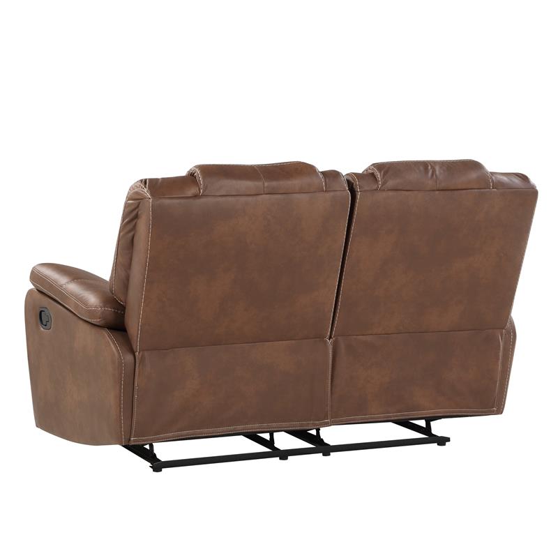 Bowery Hill Transitional Brown Faux Leather Manual Reclining Loveseat