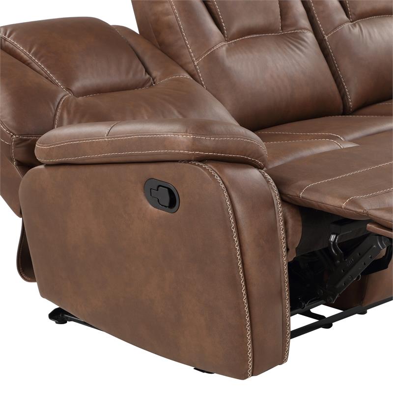 Bowery Hill Transitional Brown Faux Leather Manual Reclining Loveseat