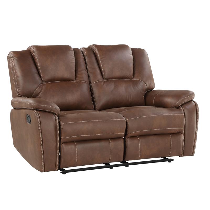 Bowery Hill Transitional Brown Faux Leather Manual Reclining Loveseat