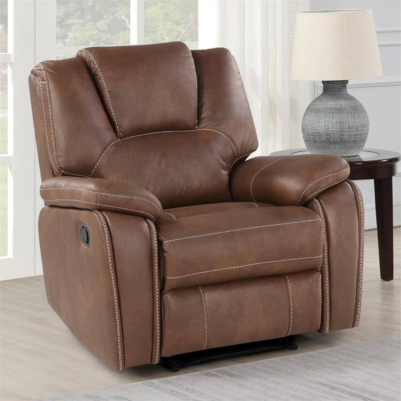 Bowery Hill Transitional Brown Faux Leather Reclining 3-Piece Living Room Set