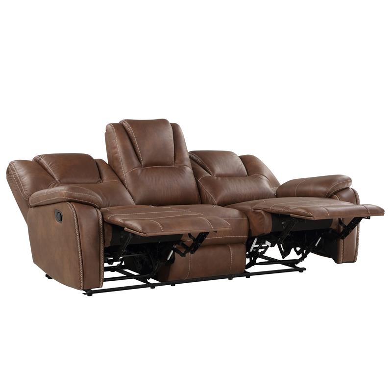 Bowery Hill Transitional Brown Faux Leather Reclining 3-Piece Living Room Set