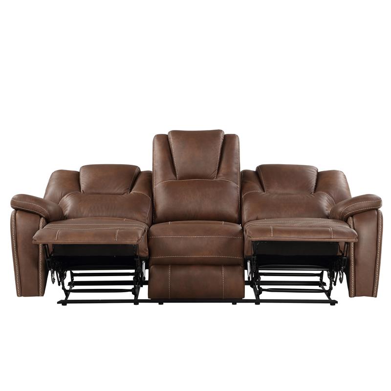 Bowery Hill Transitional Brown Faux Leather Reclining 3-Piece Living Room Set