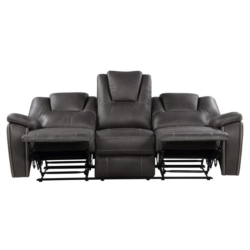 Bowery Hill Transitional Charcoal Faux Leather Manual Reclining Sofa
