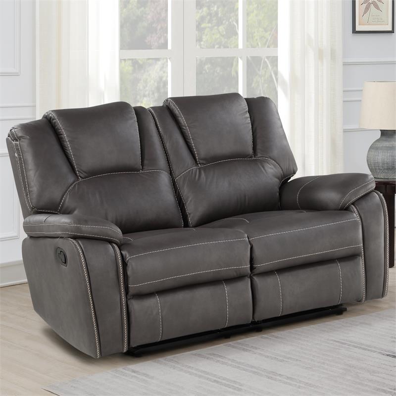 Bowery Hill Transitional Charcoal Faux Leather Reclining Sofa-Loveseat-Chair Set