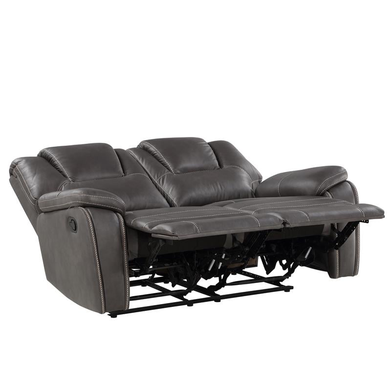 Bowery Hill Transitional Charcoal Faux Leather Reclining Sofa-Loveseat-Chair Set