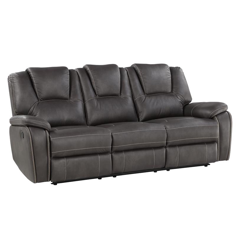 Bowery Hill Transitional Charcoal Faux Leather Reclining Sofa-Loveseat-Chair Set