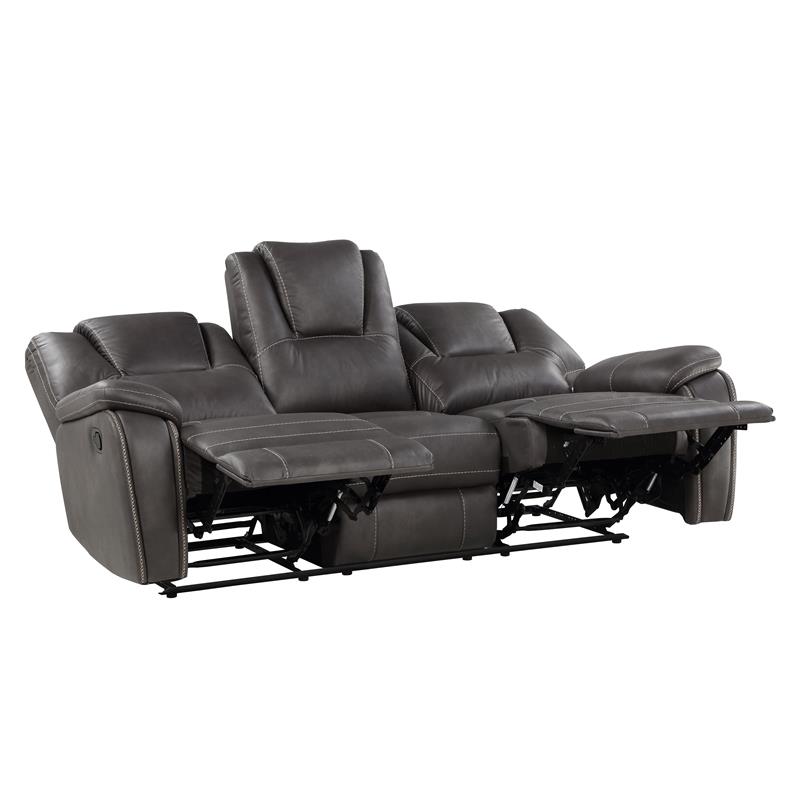 Bowery Hill Transitional Charcoal Faux Leather Reclining Sofa-Loveseat-Chair Set