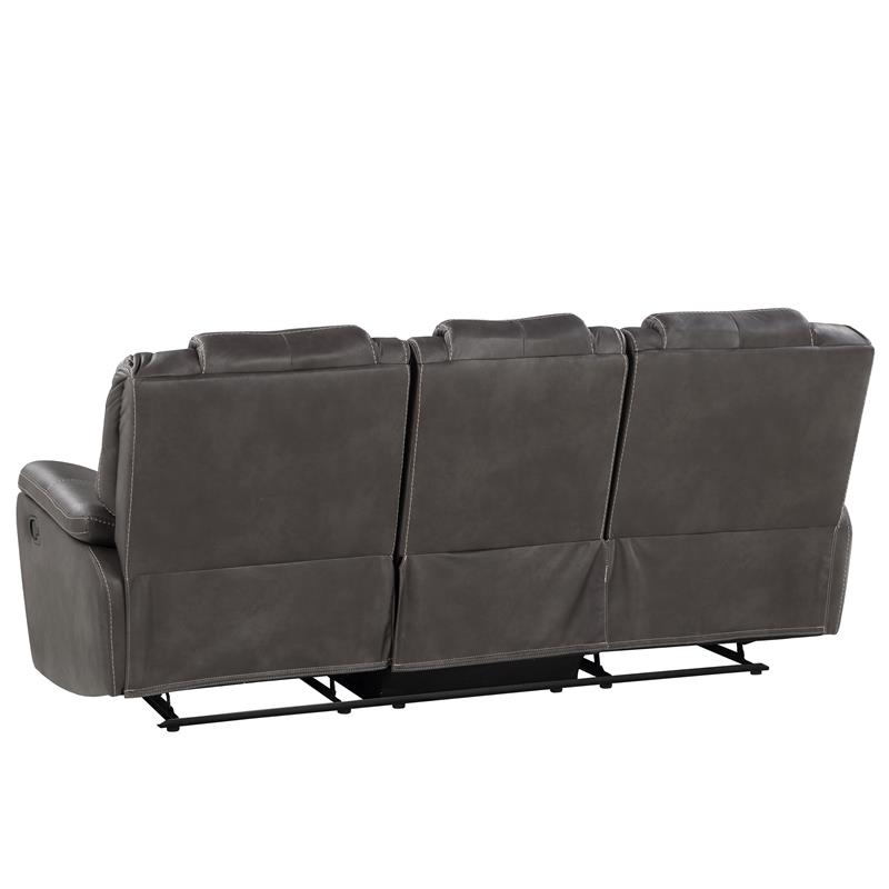 Bowery Hill Transitional Charcoal Faux Leather Reclining Sofa-Loveseat-Chair Set