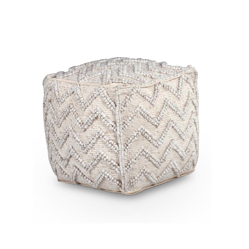 Bowery Hill Transitional Square Zigzag Handwoven Ivory Wool Pouf