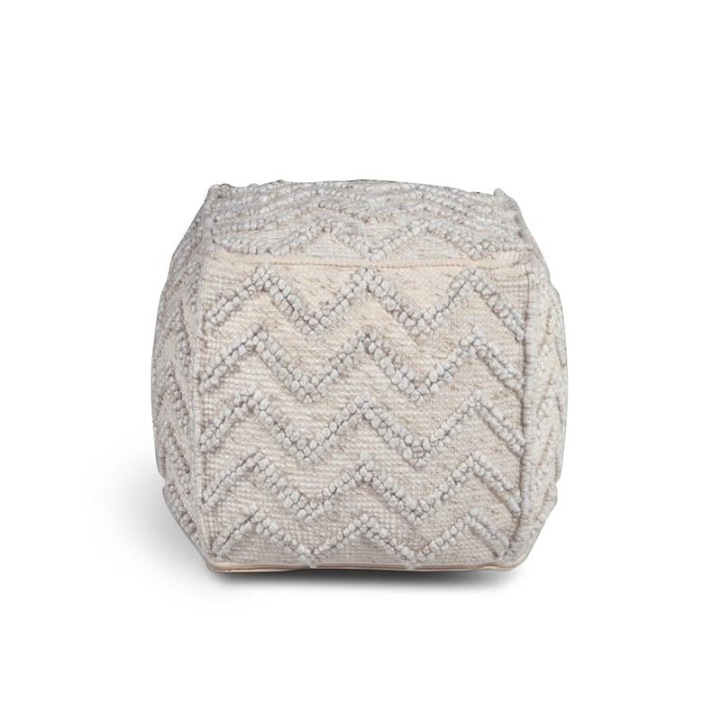 Bowery Hill Transitional Square Zigzag Handwoven Ivory Wool Pouf