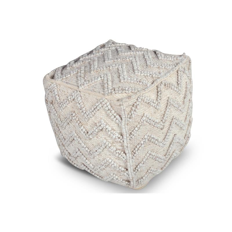 Bowery Hill Transitional Square Zigzag Handwoven Ivory Wool Pouf